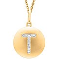 14k Yellow Gold Diamond Initial 'T' Disc Necklace