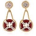 Michael Valitutti 14k Gold Red Coral and Diamond Earrings