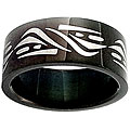 Black Steel Abstract Waves Ring