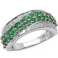 Sterling Silver Emerald Two-row Ring (Size 7)
