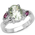 Silver Genuine Green Amethyst and White Topaz Ring