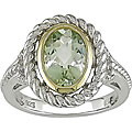 Silver and 14k Gold Green Amethyst Diamond Ring