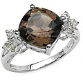 Sterling Silver Genuine Smokey Quartz and White Topaz Ring