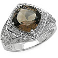 Sterling Silver Genuine Smokey Quartz and White Topaz Ring
