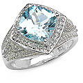 Sterling Silver Genuine Blue Topaz and White Topaz Ring