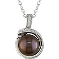 Sterling Silver Brown FW Pearl and Diamond Necklace (9-10 mm)