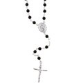 Sterling Essentials Sterling Silver 26-inch Black Jet Glass Bead Rosary Necklace