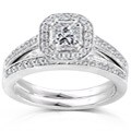 14k Gold 5/8ct TDW Princess Diamond Halo Bridal Ring Set