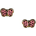 14k Yellow Gold Pink Enamel Butterfly Earrings