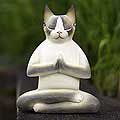 Wood 'Cat in Meditation' Statuette (Indonesia)