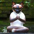 Wood 'Kitty Meditates' Statuette (Indonesia)