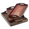 Set of 3 Cedar and Leather 'Collector' Trays (Peru)