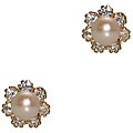 14k Gold Pearl and Cubic Zirconia Flower Earrings (3-.35 mm)