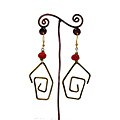 Brass Red Beads and Bent Swirl #9 Earrings (Kenya)
