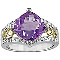 Silver and 14k Gold Amethyst and 1/10ct TDW Diamond Ring
