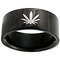 Black Stainless Steel Cannibis Leaf Band