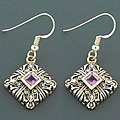 Sterling Silver Amethyst Ethnic Dangle Earrings (India)