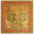 Handmade Heritage Kerman Burgundy Wool Rug (6' Square)
