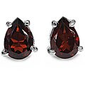 Silver Genuine Garnet Pear-cut Stud Earrings