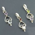 Sterling Silver Multi-gemstone Scrollwork Pendant (India)