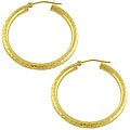 14k Yellow Gold 3x38-mm Diamond-cut Hoop Earrings