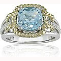 Silver and 10k Gold Blue Topaz and Diamond Ring
