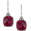 10k White Gold Diamond and Created Ruby Earrings