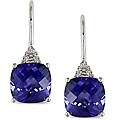10k White Gold Created Sapphire and Diamond Earrings