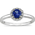 10k White Gold 1/6ct TDW Created Blue Sapphire and Diamond Ring