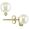 14k Gold Diamond and FW Pearl Earrings (7-7.5mm) (Set of 6)