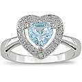 10k Gold Blue Topaz and Diamond Accent Heart Ring