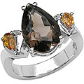 Sterling Silver Smokey Quartz and Citrine Ring (Size 7)
