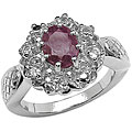 Sterling Silver Ruby and White Topaz Floral Ring (Size 7)