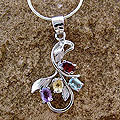 Silver/ Multigem 'Spring Bouquet' Pendant Necklace (India)