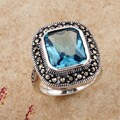 Sterling Silver Marcasite and Blue CZ Ring (Thailand)