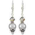 Charming Life Silver Grey Pearl and Crystal Earrings (8-9 mm)