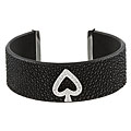 Sterling Silver CZ Spades Suit Textured Leather Cuff