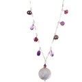 Charming Life Silver White Coin Pearl and Amethyst Fringe Necklace (16 mm)