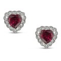 10k White Gold Created Ruby and 1/10ct TDW Diamond Heart Earrings (I-J, I2-I3)