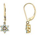 10k Gold Aquamarine and Diamond Accent Flower Earrings