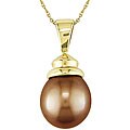 10k Yellow Gold FW Brown Rice Pearl Drop Necklace (10-11 mm)