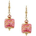 Charming Life 14k Goldfill Pink Art Glass and FW Pearl Earrings (5 mm)