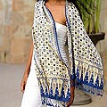 Silk 'Blue Jasmine' Batik Scarf (Indonesia)