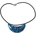 Fused Glass Blue Amoeba Design Crescent Necklace (Chile)