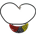 Fused Glass Abstract Rose Design Crescent Pendant (Chile)