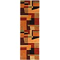 Handmade Rodeo Drive Modern Deco Rust/ Multi N.Z. Wool Runner (2'6 x 14')