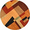Handmade Rodeo Drive Modern Deco Rust/ Multi N.Z. Wool Rug (8' Round)