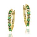 Glitzy Rocks 18k Gold/ Sterling Silver Emerald Hoop Earrings