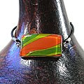 Glass Green and Orange Stripe Rectangular Bracelet (Chile)