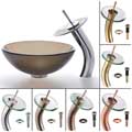 Kraus Frosted Brown Glass Sink and Waterfall Faucet